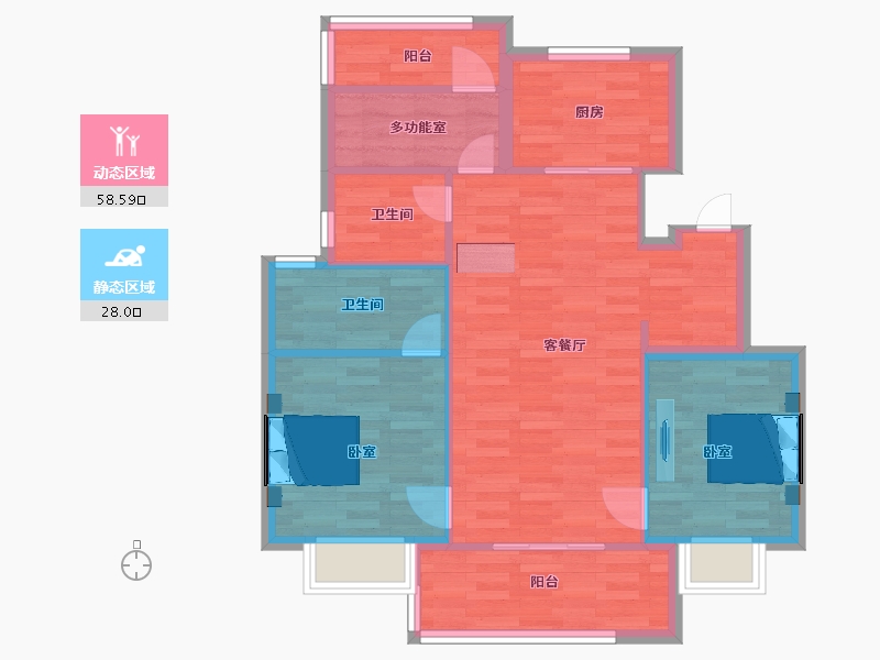 江苏省-南京市-万象天地九悦岚悦户型98m²-77.99-户型库-动静分区