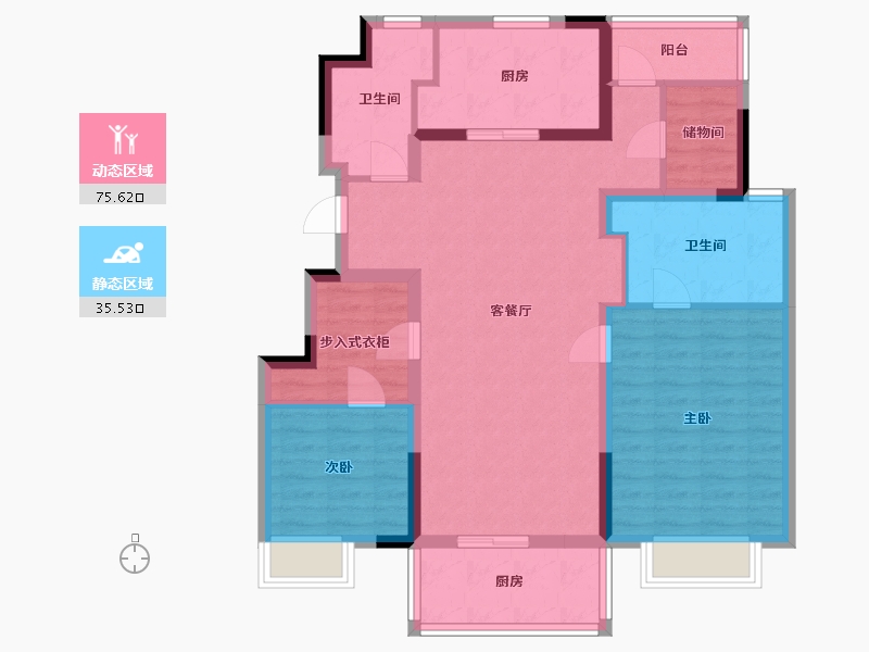 江苏省-南京市-融信世纪东方逍遥印月11,14,12幢124m²-100.77-户型库-动静分区