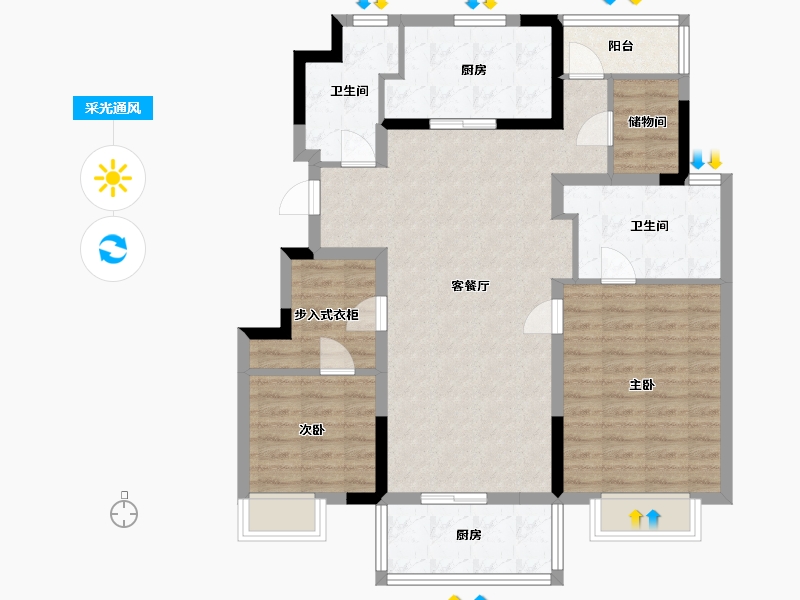 江苏省-南京市-融信世纪东方逍遥印月11,14,12幢124m²-100.77-户型库-采光通风