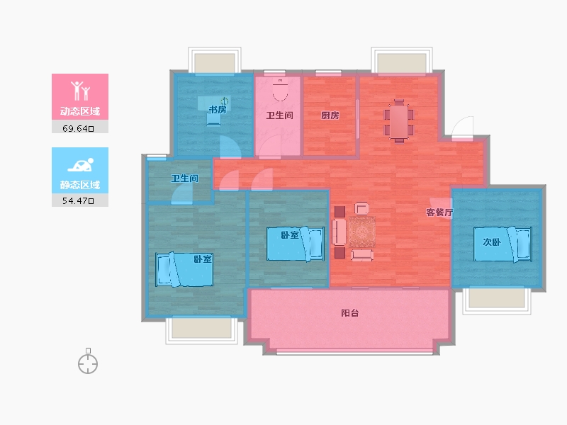 江苏省-南京市-锦麟融誉府1幢,3幢,8幢E户型143m²-114.00-户型库-动静分区