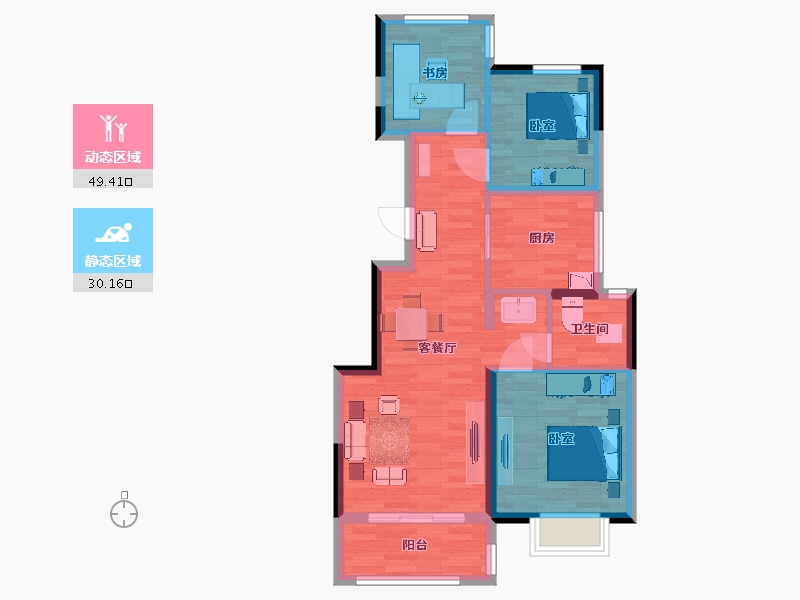 江苏省-南京市-栖霞鲁能公馆1号楼,4号楼A189m²-70.71-户型库-动静分区