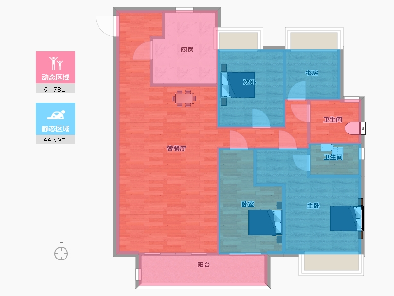 江苏省-南京市-中骏东原璟阅7幢,5幢,4幢125m²-99.99-户型库-动静分区