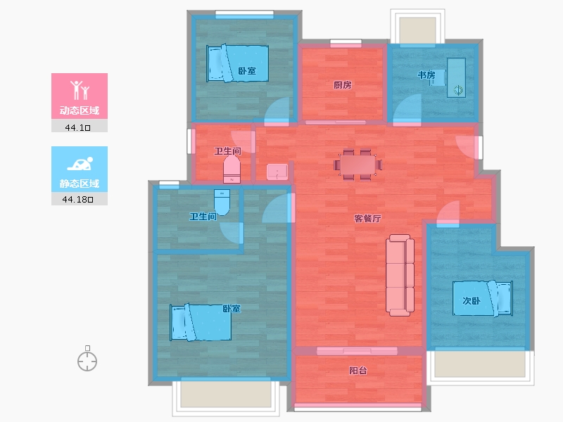 江苏省-南京市-正荣悦东府B-06B-08幢,C户型98m²-78.00-户型库-动静分区