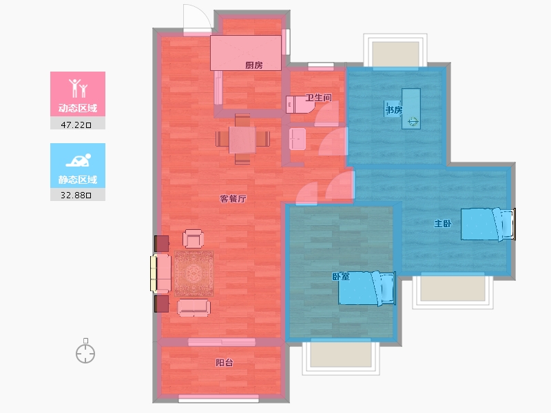 江苏省-南京市-紫樾府A-10幢,A-12幢E户型89m²-71.20-户型库-动静分区