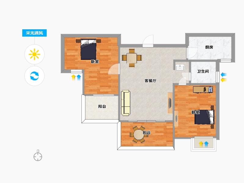 江苏省-南京市-金浦御龙湾C‘户型87m²-69.00-户型库-采光通风