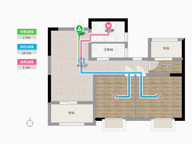 江苏省-南京市-熙悦1,5,6,7,8,9,10幢B户型89m²-71.01-户型库-动静线