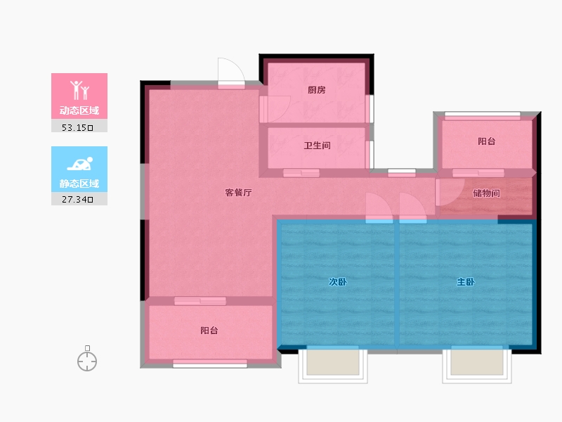 江苏省-南京市-熙悦1,5,6,7,8,9,10幢B户型89m²-71.01-户型库-动静分区