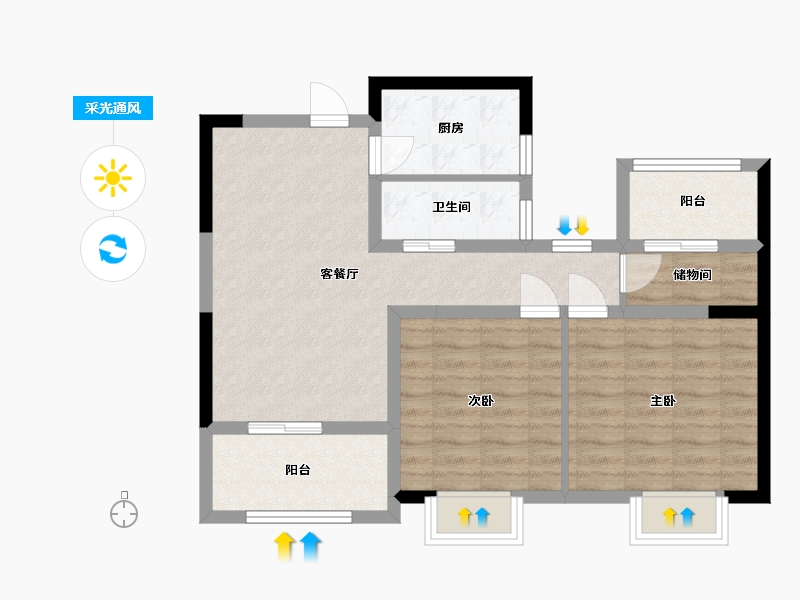 江苏省-南京市-熙悦1,5,6,7,8,9,10幢B户型89m²-71.01-户型库-采光通风