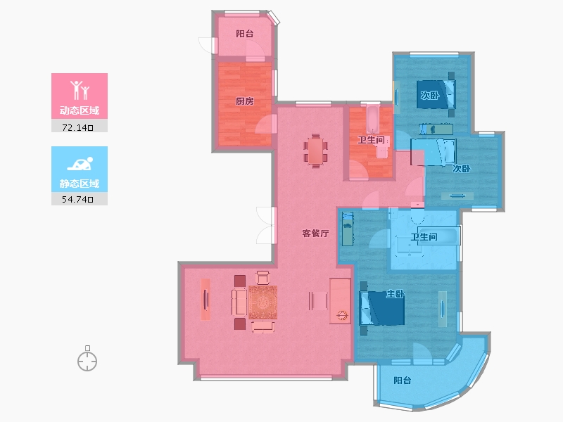 江苏省-南京市-蓝光睿创新筑二期2幢,2幢,5幢C142m²-114.20-户型库-动静分区