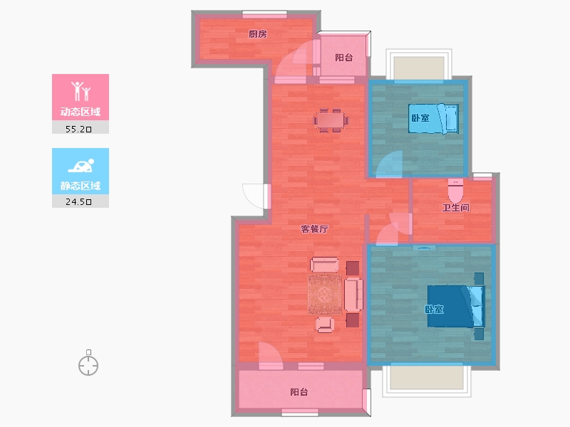 江苏省-苏州市-恒大林溪郡B1户型98m²-71.20-户型库-动静分区