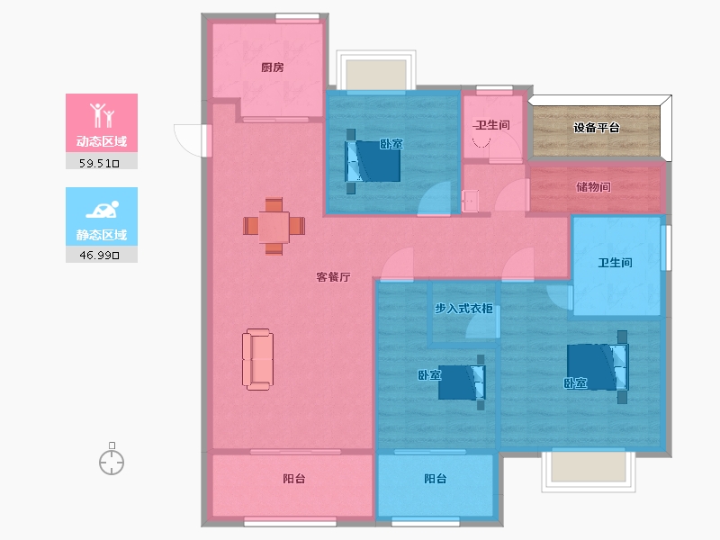 江苏省-南京市-融侨观澜5幢,6幢,7幢D户型122m²-100.73-户型库-动静分区