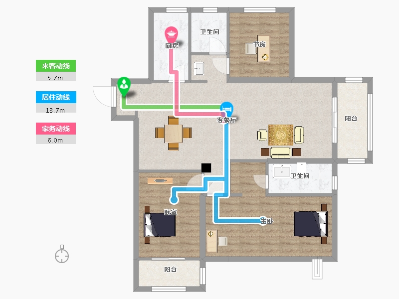 江苏省-南京市-江宁金茂悦9幢,8幢,10幢132m²-105.60-户型库-动静线