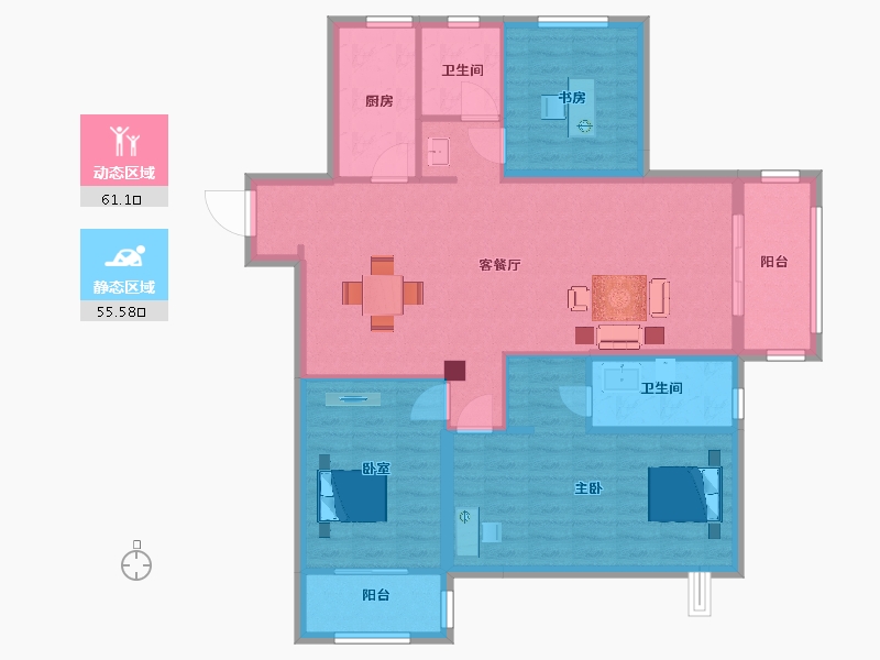 江苏省-南京市-江宁金茂悦9幢,8幢,10幢132m²-105.60-户型库-动静分区