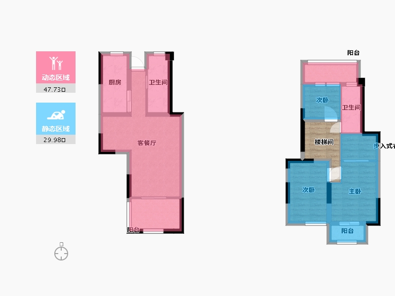 江苏省-苏州市-弘阳上煕名苑复式5,7,16,17栋90㎡-72.49-户型库-动静分区