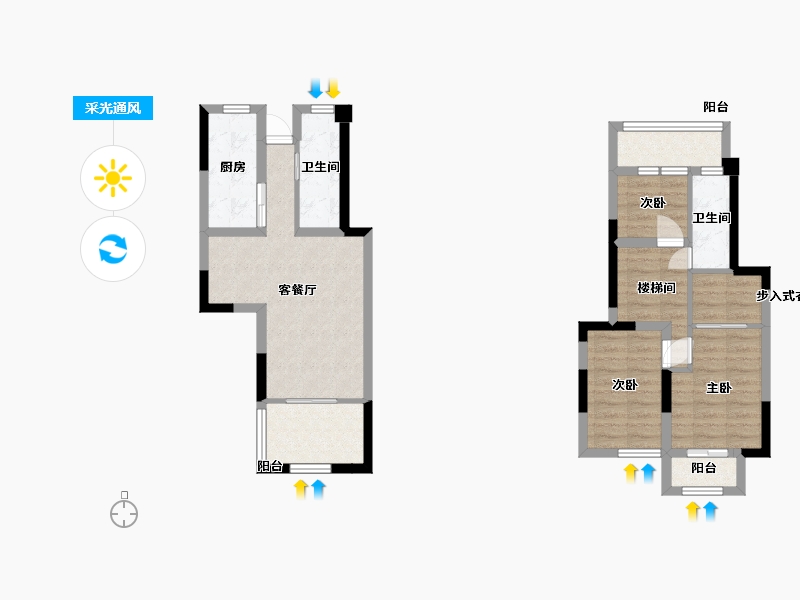 江苏省-苏州市-弘阳上煕名苑复式5,7,16,17栋90㎡-72.49-户型库-采光通风