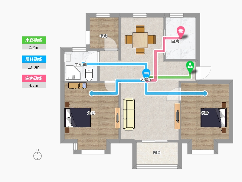 江苏省-南京市-中海云麓公馆80m²-64.00-户型库-动静线