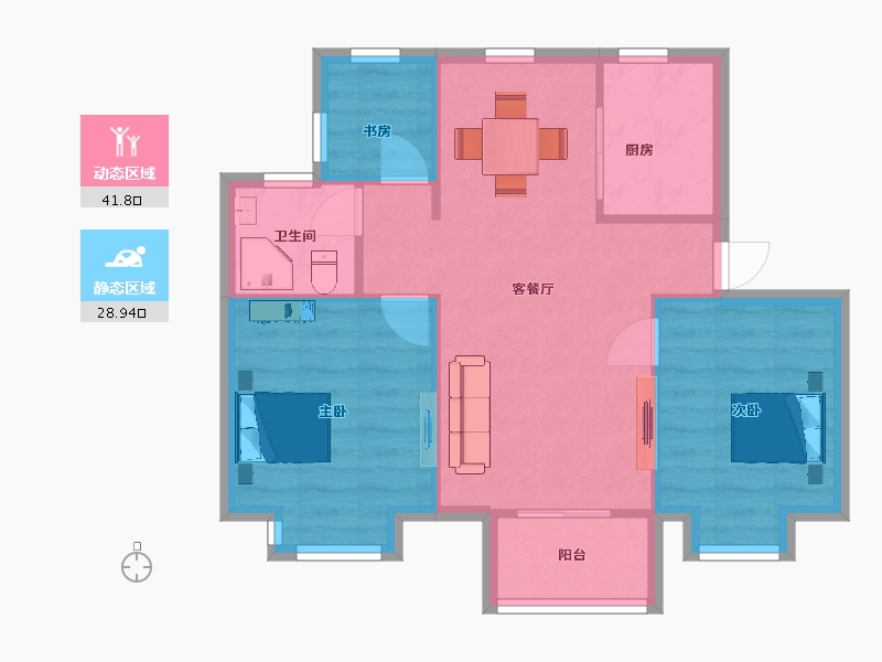 江苏省-南京市-中海云麓公馆80m²-64.00-户型库-动静分区