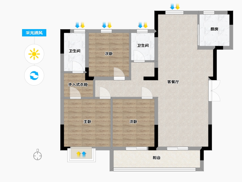 江苏省-南京市-中建烟岚府2幢,3幢,4幢,5幢117㎡-93.01-户型库-采光通风