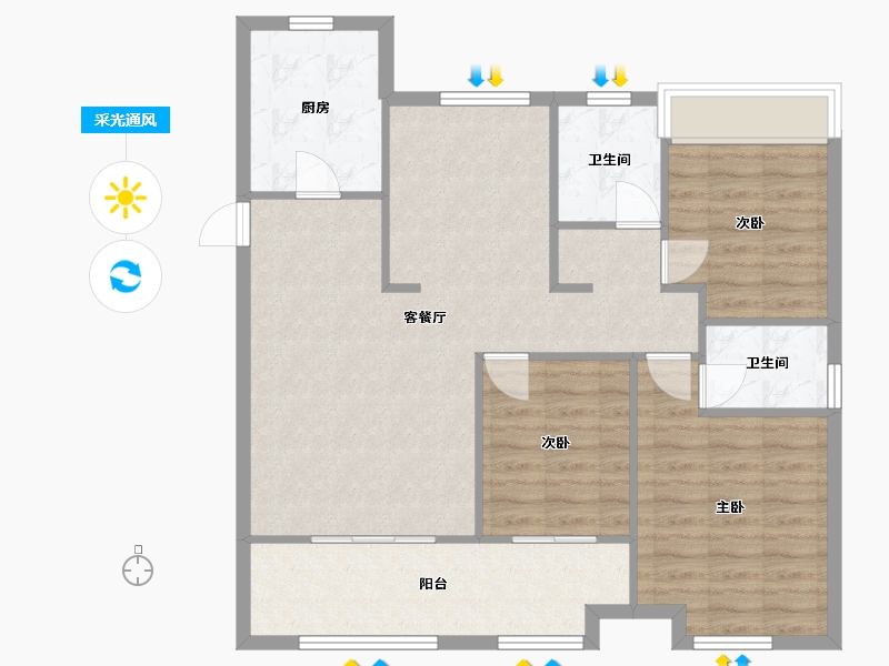 江苏省-苏州市-弘阳上煕名苑1,2,9栋115㎡-92.80-户型库-采光通风