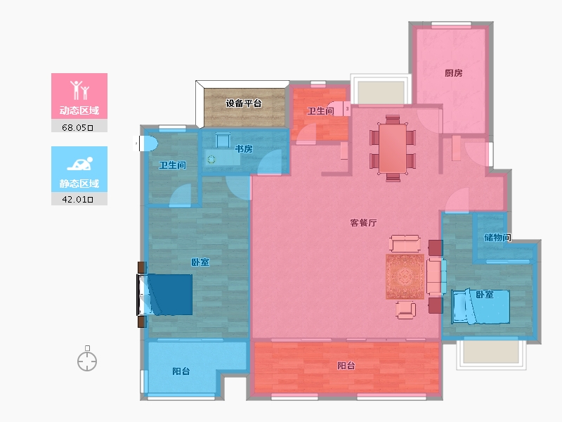 江苏省-南京市-荣盛隽峰雅苑B1户型130m²-104.00-户型库-动静分区