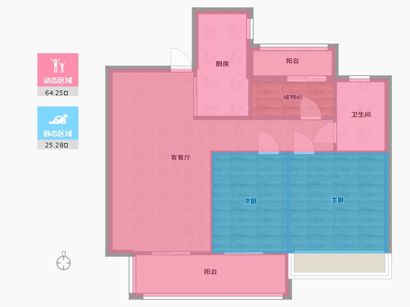 江苏省-苏州市-南山楠20幢,3幢,1幢,2幢98㎡-81.32-户型库-动静分区