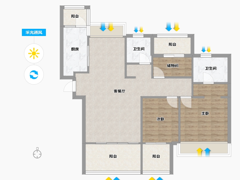 江苏省-苏州市-南山楠20,21,3,1,2幢112㎡-92.87-户型库-采光通风