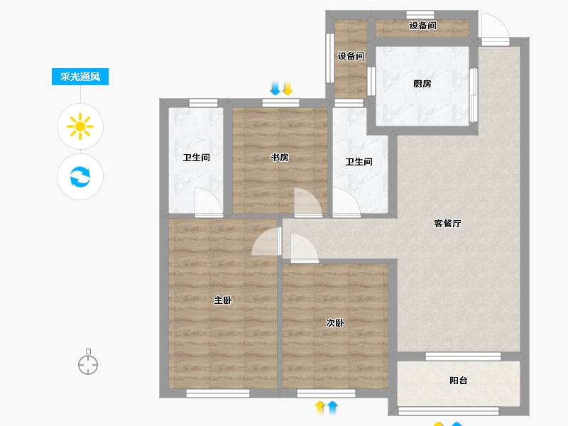 江苏省-苏州市-首开金茂熙悦3,6,15栋C3户型99m²-82.80-户型库-采光通风