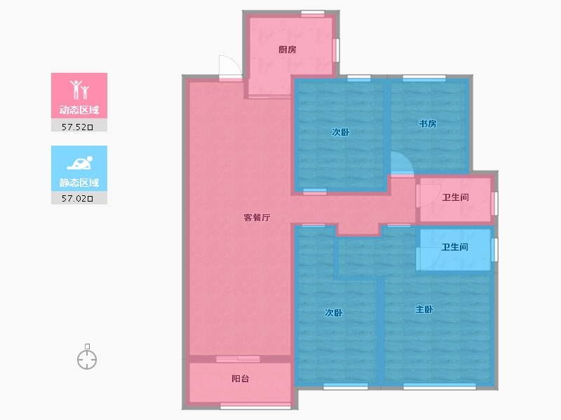 江苏省-苏州市-首开金茂熙6栋D3户型127m²-100.50-户型库-动静分区