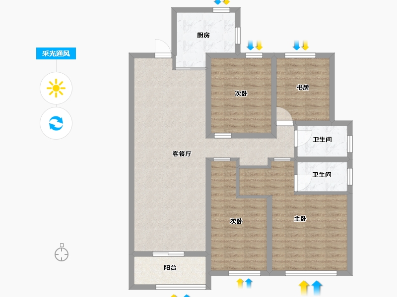 江苏省-苏州市-首开金茂熙6栋D3户型127m²-100.50-户型库-采光通风