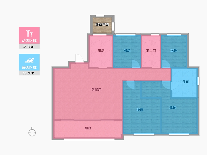 江苏省-苏州市-首开金茂熙悦7,8,11栋D4户型140m²-114.31-户型库-动静分区