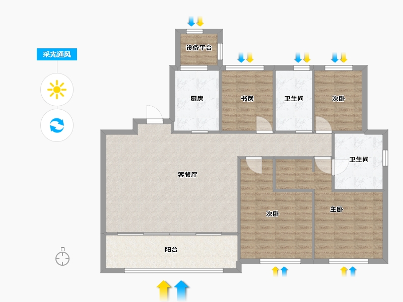 江苏省-苏州市-首开金茂熙悦7,8,11栋D4户型140m²-114.31-户型库-采光通风