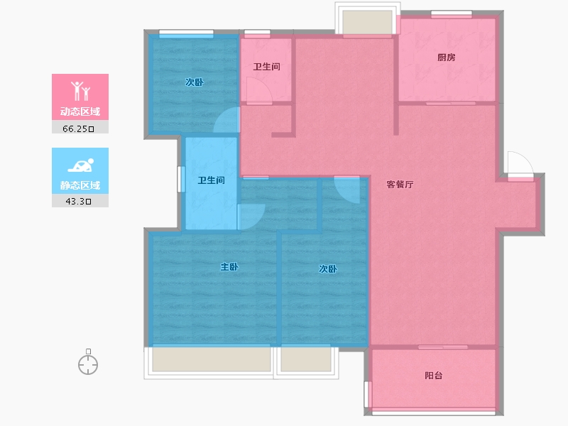 江苏省-苏州市-禹洲嘉誉山25号楼,24号楼125㎡-100.03-户型库-动静分区