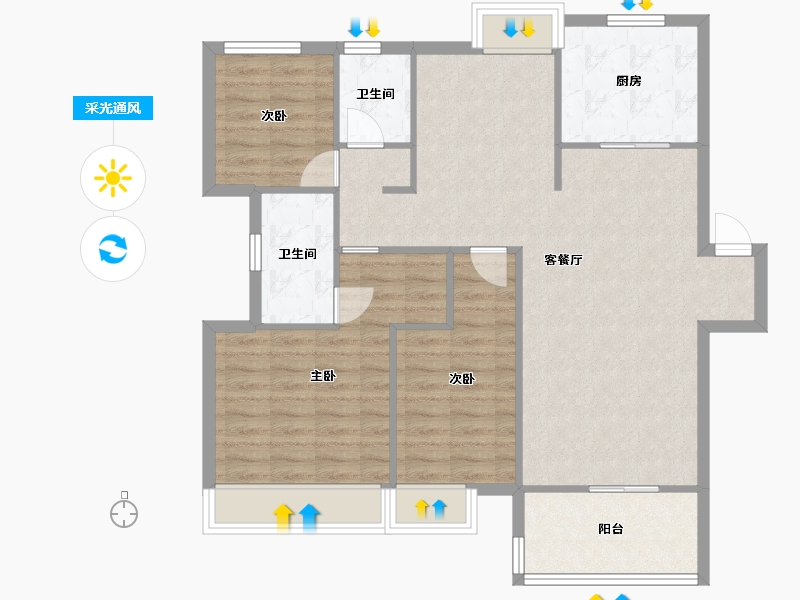 江苏省-苏州市-禹洲嘉誉山25号楼,24号楼125㎡-100.03-户型库-采光通风