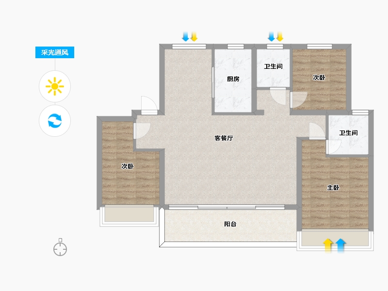 江苏省-苏州市-前山澜庭A户型125m²-100.00-户型库-采光通风