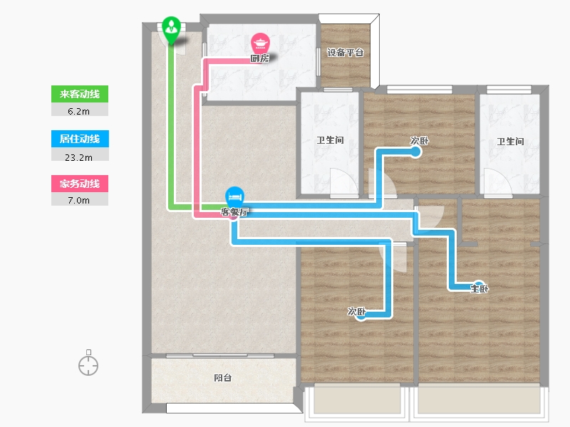 江苏省-苏州市-大华春和景明高层115㎡-95.83-户型库-动静线