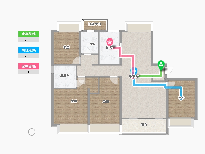 江苏省-苏州市-大华春和景明B1户型142m²-116.93-户型库-动静线