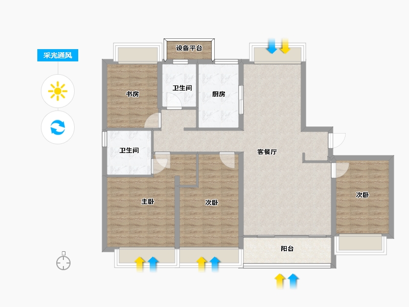 江苏省-苏州市-大华春和景明B1户型142m²-116.93-户型库-采光通风