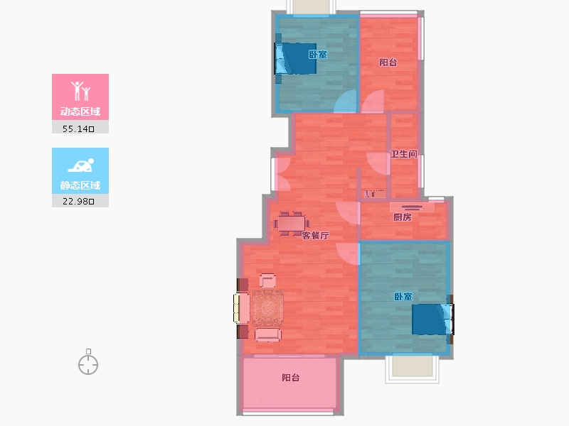 江苏省-南京市-通宇林景尊园01幢,03幢,04幢89m²-71.00-户型库-动静分区