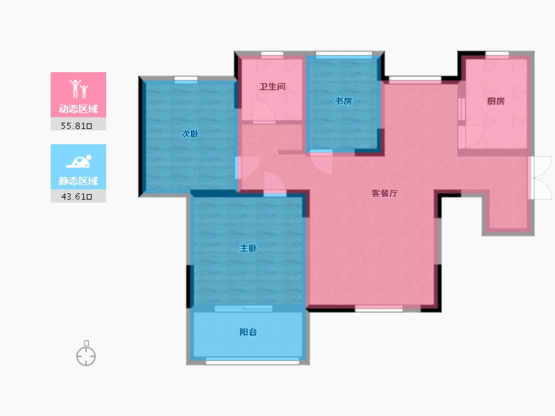 江苏省-南京市-山水云房花园38幢D1户型110m²-88.01-户型库-动静分区