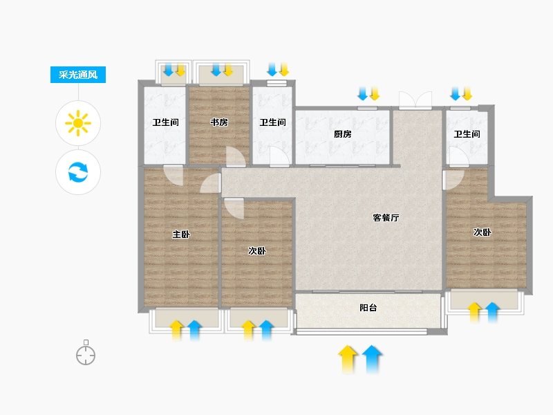 江苏省-苏州市-大华春和景明2洋房160㎡-128.00-户型库-采光通风