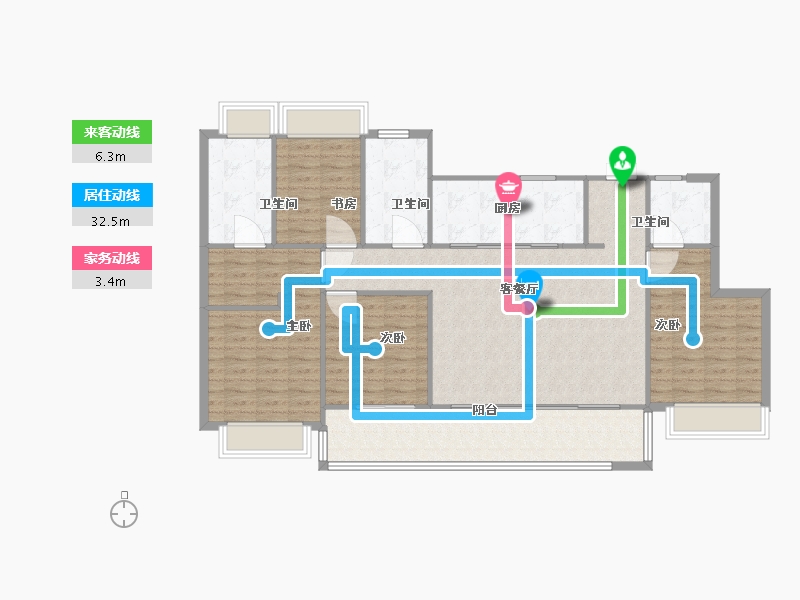 江苏省-苏州市-大华春和景明洋房160㎡-128.00-户型库-动静线