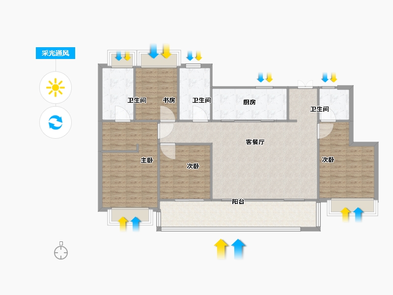 江苏省-苏州市-大华春和景明洋房160㎡-128.00-户型库-采光通风