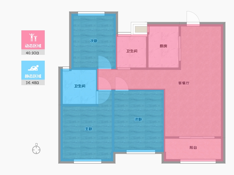 江苏省-苏州市-弘阳上煕名苑1,2,9,10栋88㎡户型-70.11-户型库-动静分区