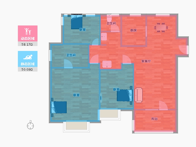 江苏省-南京市-朗诗玲珑郡5栋C1户型124m²-98.99-户型库-动静分区