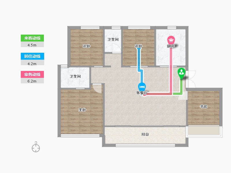 江苏省-苏州市-龙湖中锐景粼天著花园洋房B1户型133m²-105.87-户型库-动静线