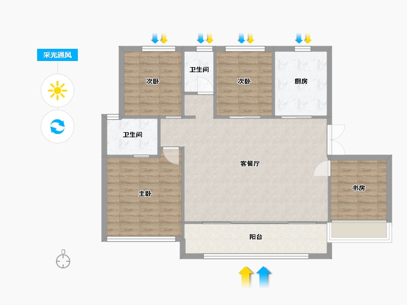 江苏省-苏州市-龙湖中锐景粼天著花园洋房B1户型133m²-105.87-户型库-采光通风