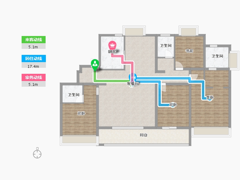 江苏省-苏州市-运河铂湾澜庭C户型184m²-147.67-户型库-动静线