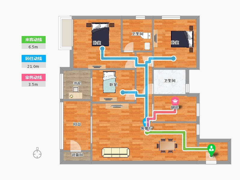 江苏省-南京市-21世纪太阳城银座F户型123m²-98.00-户型库-动静线