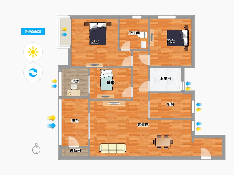 江苏省-南京市-21世纪太阳城银座F户型123m²-98.00-户型库-采光通风