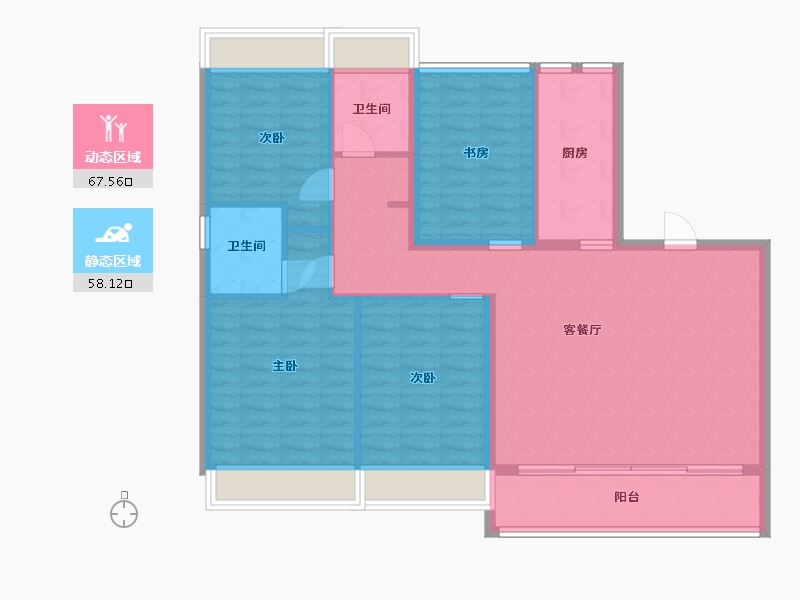 江苏省-苏州市-九龙仓邂湾澜庭143m²-114.35-户型库-动静分区